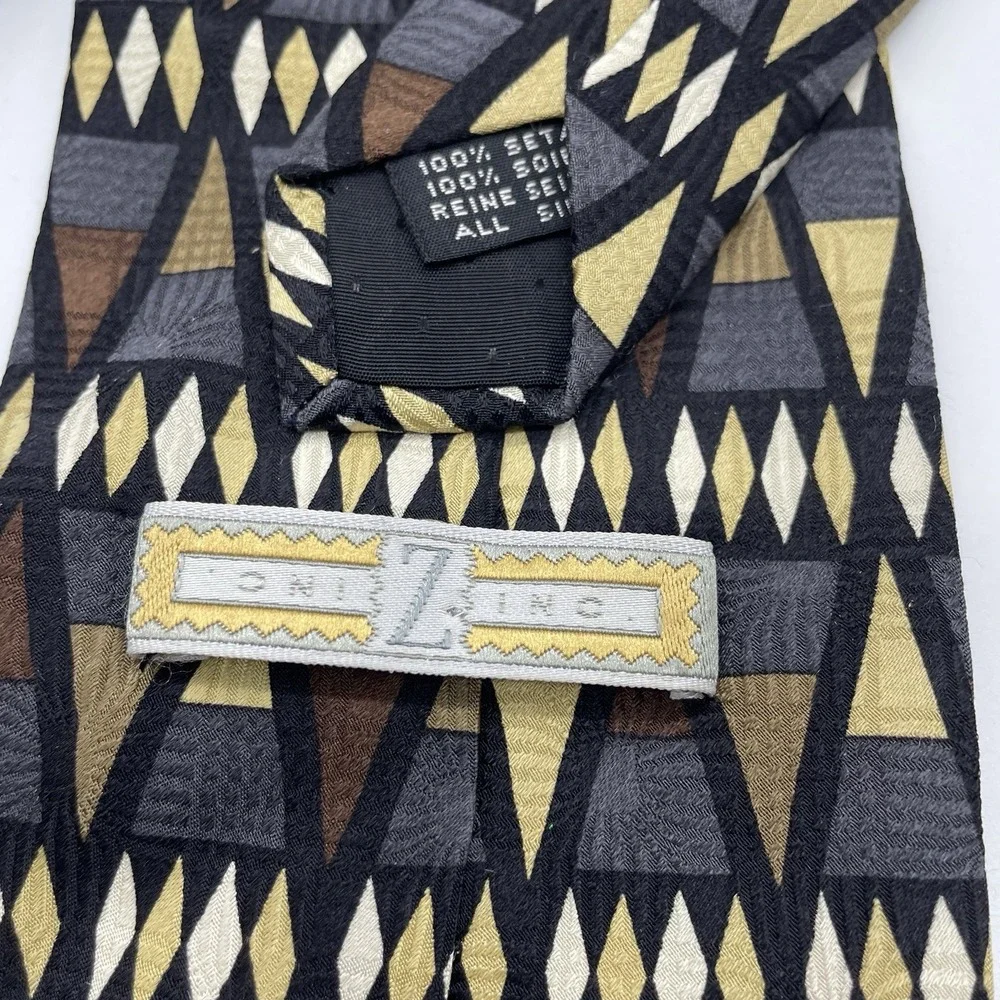 Vintage Z Inc. Zinc Geometric Southwestern‎ Silk Tie Hand Made Necktie